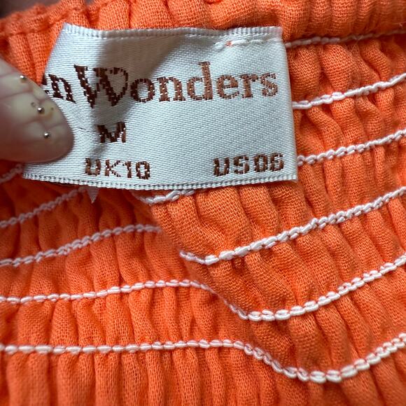 Seven Wonders Orange Puff Sleeve Smocked Cotton Milkmaid Midi Dress M Cottagecor - Picture 5 of 9